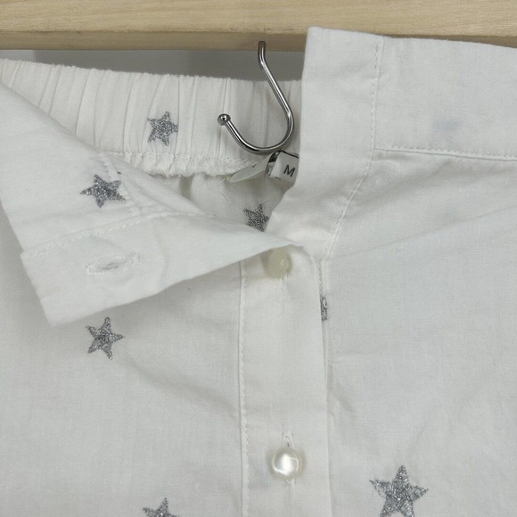 Lucky Brand Off The Shoulder Top White Silver Star Embroidered Button Up Size M - Picture 4 of 11